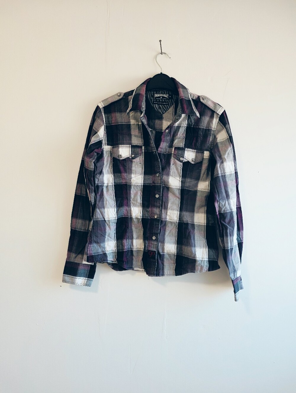 Panhandle Slim Women's Purple Black Plaid Western Pearl Snap Shirt Size M - Picture 2 of 5